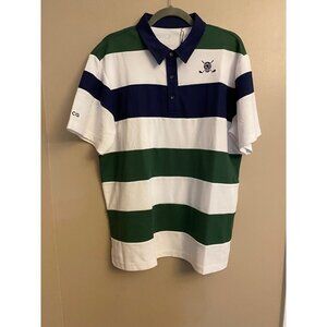 Chuco Golf Men's Striped Polo Shirt L Green Navy & White Moisture Wicking NEW